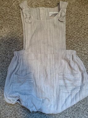 Zara Cream and Gray Striped Linen-Blend Romper
